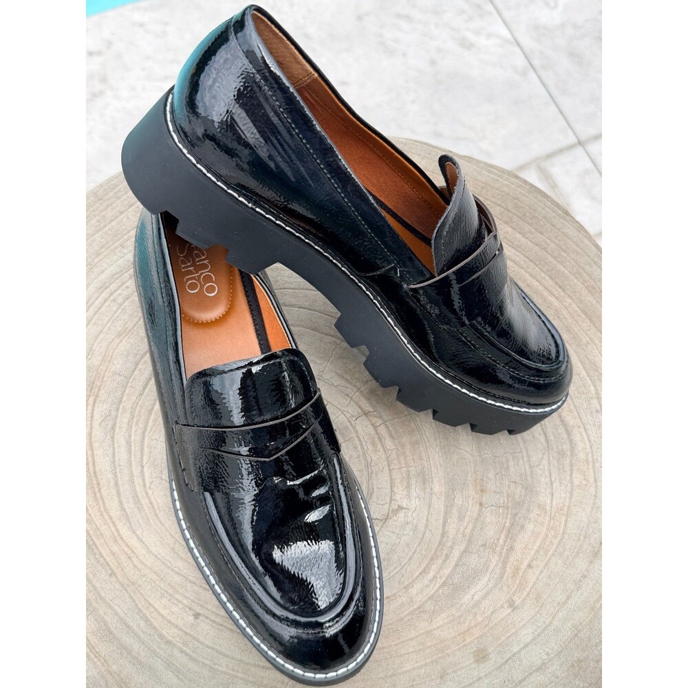 Franco Sarto Bazel Women’s Black Patent Leather Platform Lug Loafer Flat US 9M